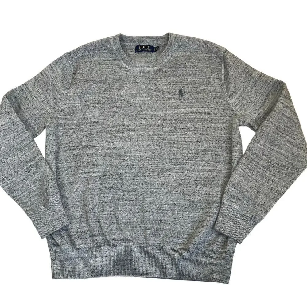 Polo Ralph Lauren Mens Sz S Heathered Grey Fine Knit Crewneck Sweater Classic